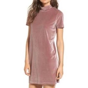 EUC Madewell Velvet Mauve Pink Mock Neck Short Sleeve Midi Dress, Small
